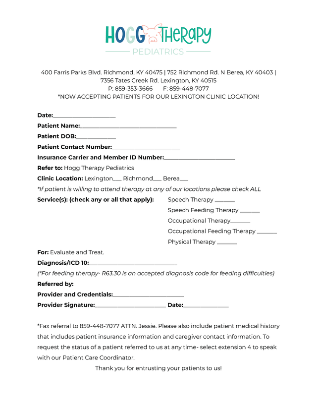 Patient Referral Form | Hogg Therapy